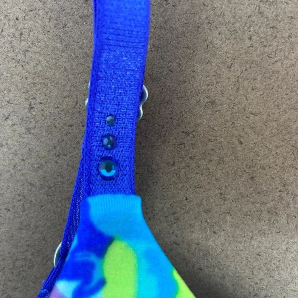 Victorias Secret Biofit Demi Uplift Bra 36B Blue Purple Floral Rhinestone 221878